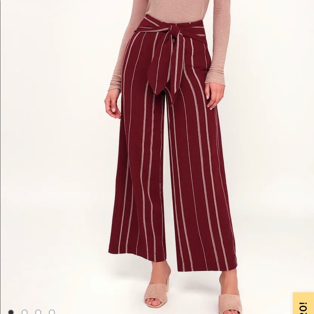 Red striped waist-tie palazzo pants